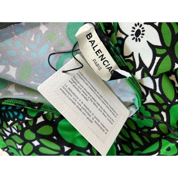 BALENCIAGA Green Hight Waist Floral Print Pleated Knee Length Skirt Size… - Picture 7 of 11